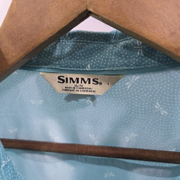 Simms Shirt Women XL Blue Button Up Long Sleeve Dragonfly - Picture 3 of 12